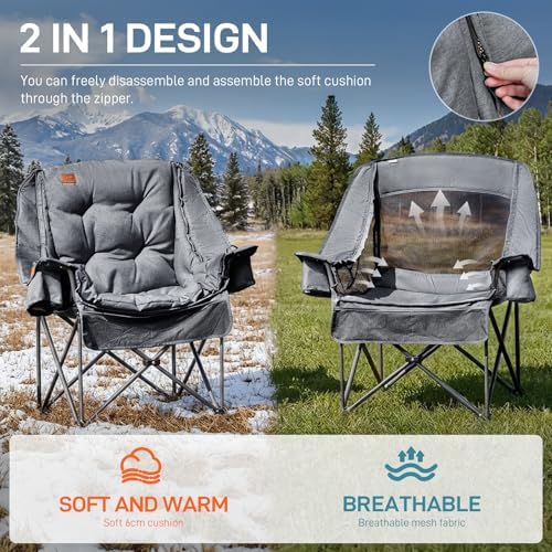 EVER ADVANCED 2 Set Camping Chair Detachable Cushion Supports 400LBS Grey