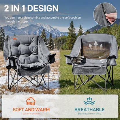 EVER ADVANCED 2 Set Camping Chair Detachable Cushion Supports 400LBS Grey