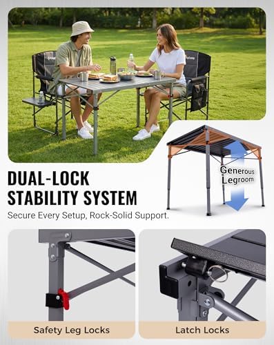 KingCamp 265 Lbs Folding Camping Table, 3-Height Heavy Duty Outdoor Table