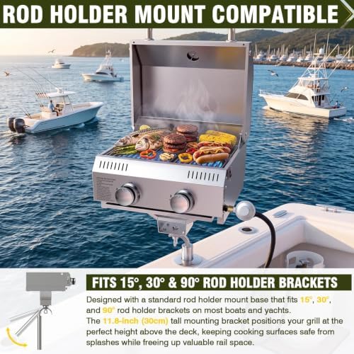 Bestfire Marine 2-in-1 Boat Grill with Rod Mount & Removable Legs