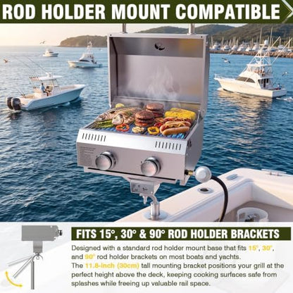 Bestfire Marine 2-in-1 Boat Grill with Rod Mount & Removable Legs