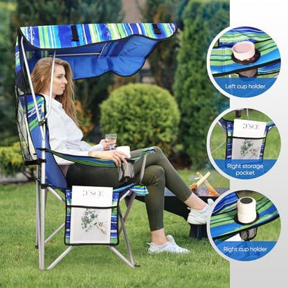 VTOY Portable Folding Camping Chair with Canopy, Outdoor Sun Shade Chair