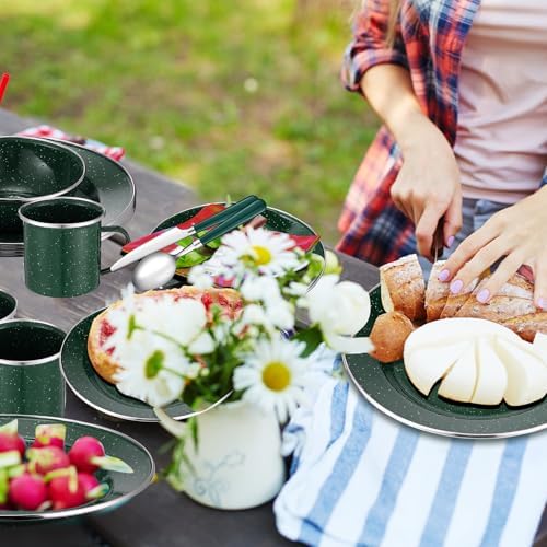 Nuogo 12 Pcs Enamel Camping Tableware Set Dinnerware Kit