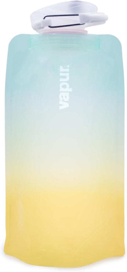 Vapur Collapsible Water Bottle With Carabiner, Compact Bottle Folds Flat For Hydration On The Go, Ideal for Traveling, Hiking or Camping, 16 Ounce, Malibu, Pack of 1