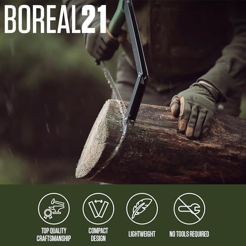 AGAWA - BOREAL21-21 Inch Folding Saw with All-Purpose Saw Blade - Camping Gear For Hiking, Fishing, Hunting, Bushcraft & Survival Kit (Black Frame/Green Handle)