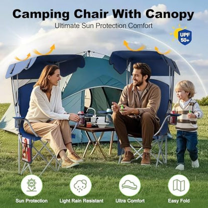 VTOY Portable Folding Camping Chair with Canopy, Outdoor Sun Shade Chair