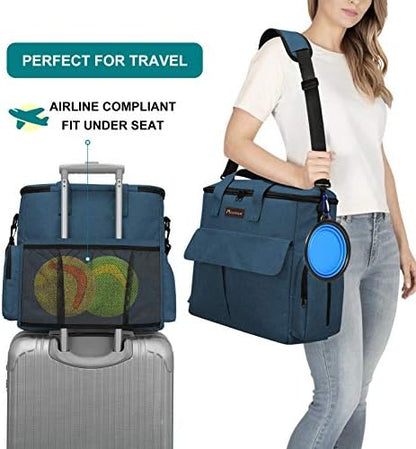 Modoker Weekend Dog Travel Bag Set with 2 Food Bags, 2 Bowls and Mat,Blue