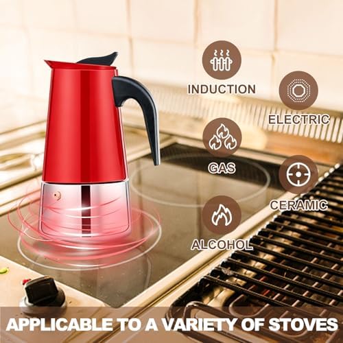 12 Cup Stovetop Espresso Maker Stainless Steel Moka Pot Stove Top Percolator Italian Coffee Makers Capable Mocha Greca Machine Cafe Classic Induction Cookers for Home and Camping 600ml 20oz