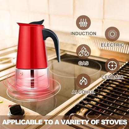 2 Cup Stovetop Espresso Maker Stainless Steel Moka Pot Stove Top Percolator Italian Coffee Makers Capable Mocha Greca Machine Cafe Classic Induction Cookers for Home and Camping 100ml 3.3oz