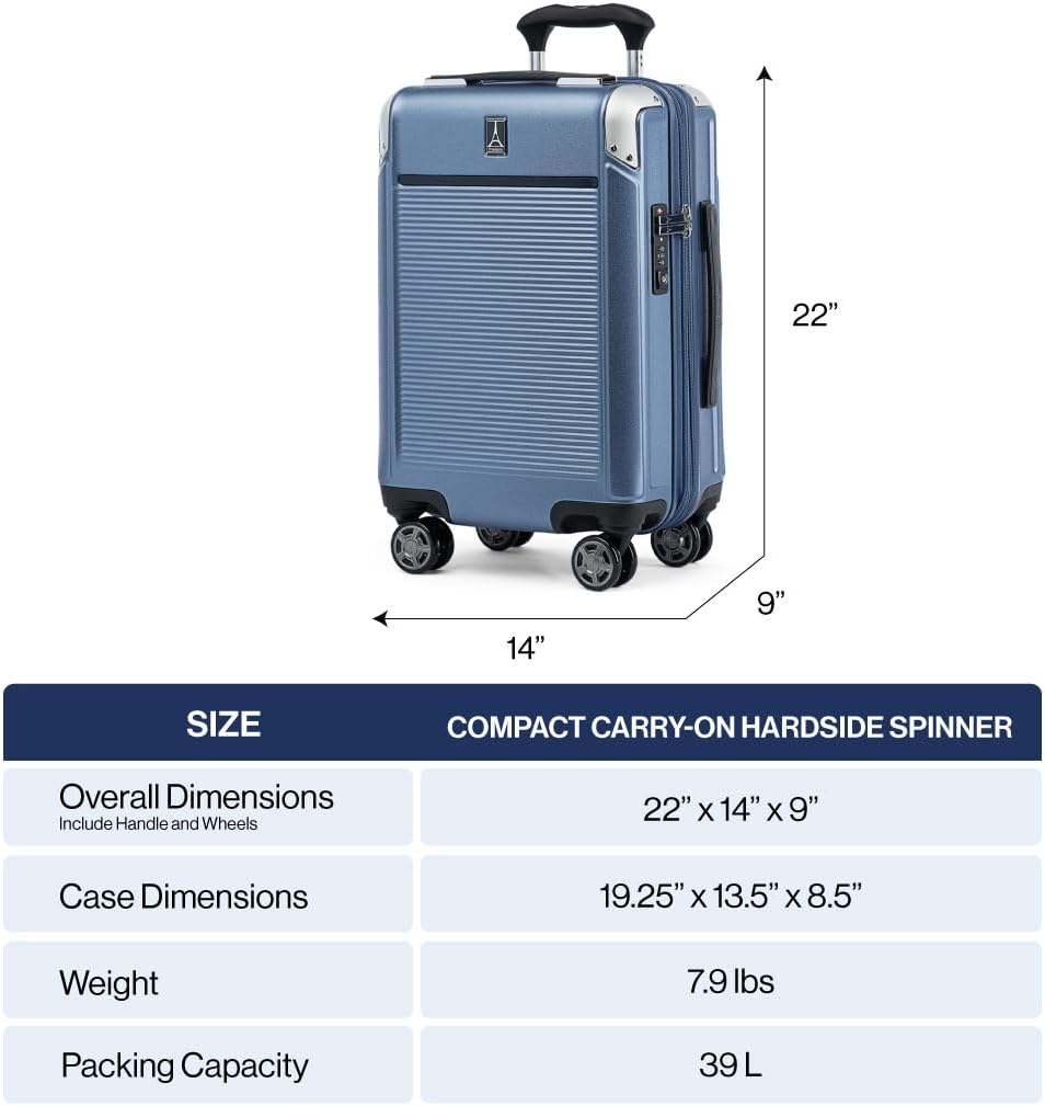 Travelpro Platinum Elite Hardside Expandable Carry on Luggage, 8 Wheel Spinner, TSA Lock, Hard Shell Polycarbonate Suitcase, True Navy Blue, Carry on 21-Inch