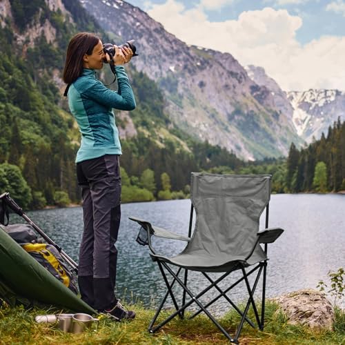 2 Pack Portable Camping Chairs Folding Lawn Chair Outdoor Lightweight Beach Chair with Cup Holder & Carry Bag for Outside Sports, Fishing, Hiking, Travel, Picnic, Backyard (Grey, Medium)