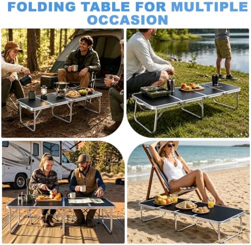 Moosinily Small Camping Table 4FT Folding Picnic Table Foldable Low Camp Table Portable Short Aluminum Outdoor Short Floor Beach BBQ Travel Black 47.2×15.7 inch