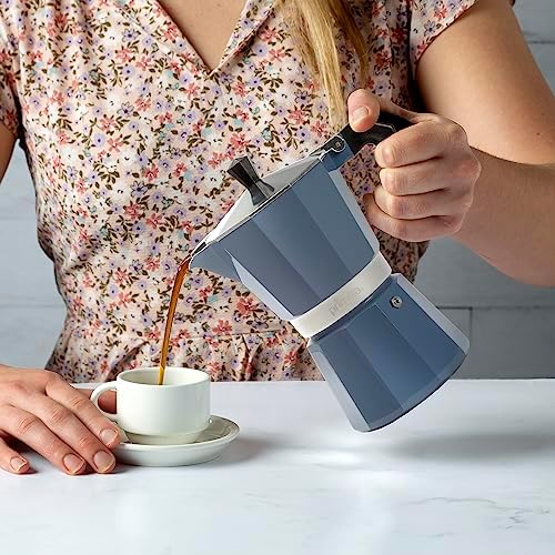 Primula Classic Moka Pot Stovetop Espresso and Coffee Maker, Italian and Cuban Cafetera for Rich Espresso Brewing, Durable Aluminum Greca Coffee Maker with Easy Grip Handle, 6-Cup, Blue