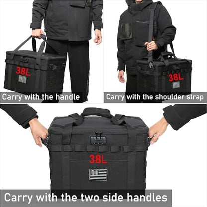 Tactical Camping Storage Bag Utility Tote Bag Camp Kitchen & Trunk Organizer with Combination Lock and Shoulder Strap