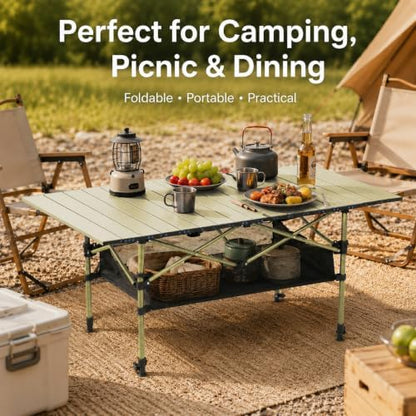 Portable Folding Camping Table, Adjustable Height, Beige, 47 x 21 in