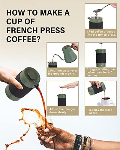 POLIVIAR French Press Coffee Maker, 12 oz, Green