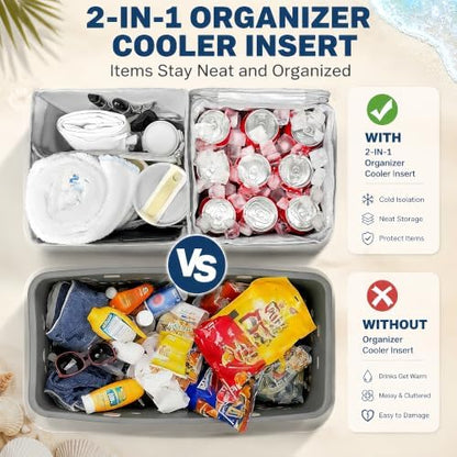 2-in-1 Cooler Organizer Insert Compatible with X Large Bogg Bag Cooler, Leakproof Insulated Cooler with Mesh Divider, Dry Wet Separate Beach Tote Accessory for Pool, Camping & Travel