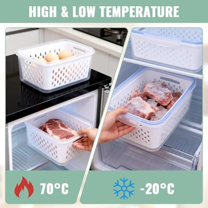 3 PCS Fruit Storage Containers for Fridge with Removable Colander