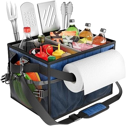 FANGSUN Grill Caddy, Foldable BBQ Caddy with Paper Towel Holder, Blue