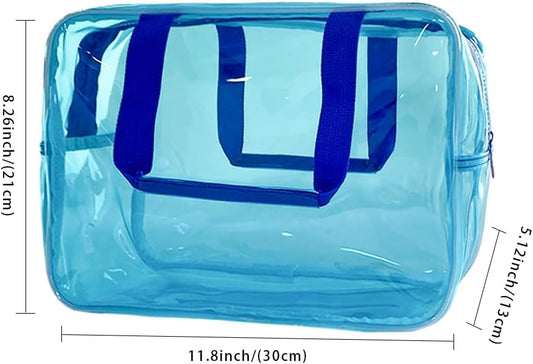 Travel Clear Cosmetic Bag, Toiletry Carry Pouch Makeup Artist Bag, Waterproof Multifunction Toiletry Bag with Zipper Handle Straps, Tote Bag Sky Blue