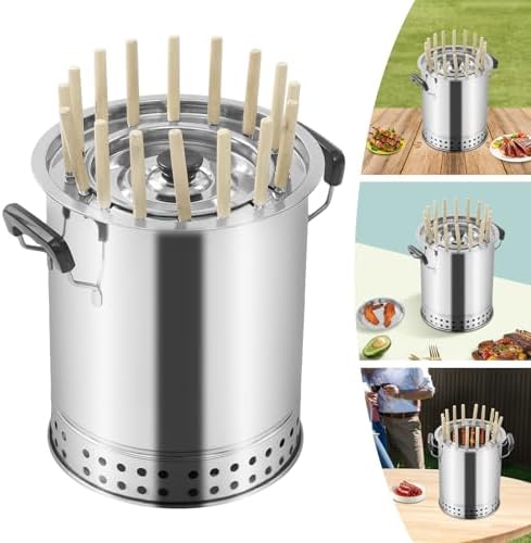 Outdoor Stainless Charcoal Grill Barrel with 16 Skewers