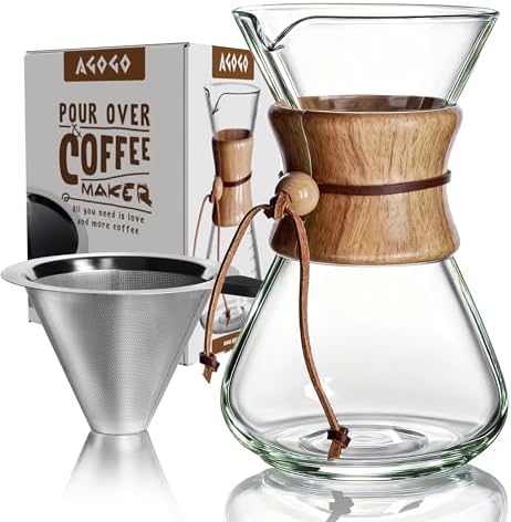 AGOGO Pour Over Coffee Maker Set, 28oz Slim Style, 304 Stainless Filter