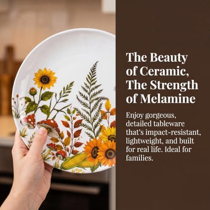 12-Piece Melamine Dinnerware - Sunflower Bird Plates and Bowls Set