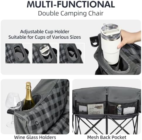 Heated Double Camping Chair - Heated Loveseat Padded Chairs for 2 Person