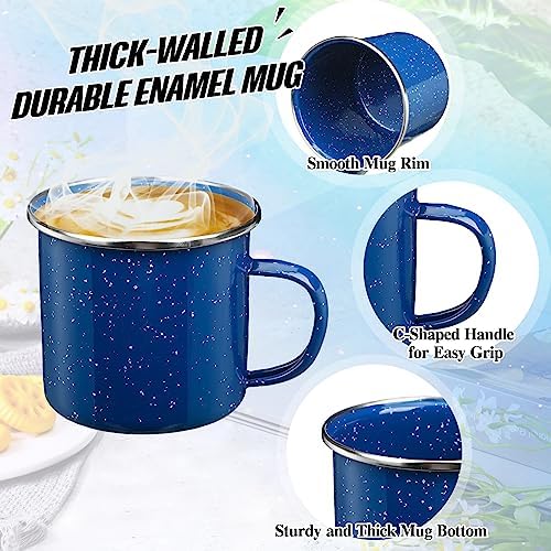 Dandat 60 oz Enamel Coffee Pot Set with 6 Pcs 12oz Mug, Blue Campfire