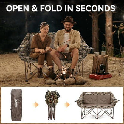 Oversized Double Camping Chairs for Adults, 2 Person Camping Chair, Green