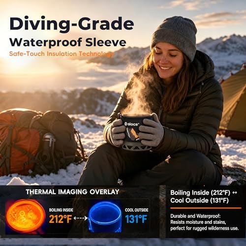 ALOCS 1L Ultralight Camping Pot with Heat Exchanger & Folding Handle, High Efficiency Aluminum Backpacking Pot with Tritan Lid, Compact Durable Cookware for Hiking Traveling