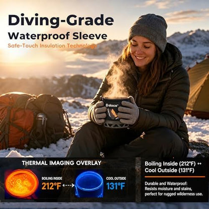 ALOCS 1L Ultralight Camping Pot with Heat Exchanger & Folding Handle, High Efficiency Aluminum Backpacking Pot with Tritan Lid, Compact Durable Cookware for Hiking Traveling