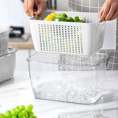 LUXEAR 4 Pack Fruit Vegetable Containers for Fridge, Produce Saver Container with Lids &Removable Colander BPA-free Refrigerator Storage Organizer for Fruit Vegetable, Berry, Meat keep Fresh Longer