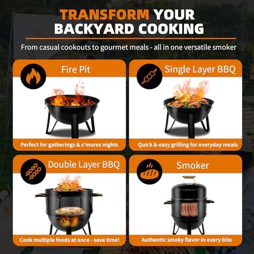 Realcook BBQ Charcoal Smoker Grill: Heavy Duty 17 Inch Vertical