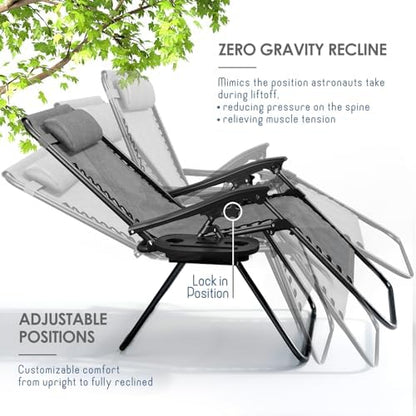 Nestl Zero Gravity Chairs Set of 6, Patio Lounge Chair Outdoor with Pillows & Cup Holder Trays, Adjustable Steel Mesh Reclining Camping Chair, Folding Patio Lawn Chair for Deck, Beach, Yard - Grey