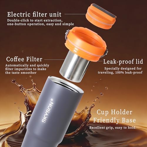minkah Fast Extraction Mini Electric Coffee Maker - Portable Filter Coffee Brewer for Travel,Insulated Stainless Steel Tumbler,30 oz Reusable Iced Coffee Cup Machine,Hot Coffee Mug with Lid(Green)