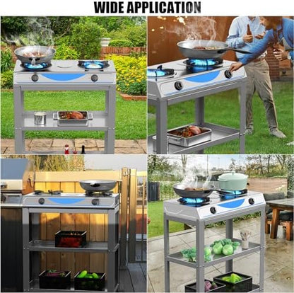 Propane Gas Stove,2 Burner Propane Burner, with Removable Leg,Auto Ignition Camping Stove,Portable Gas Stove for RV, Apartment, Outdoor