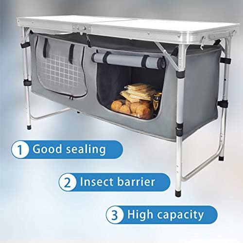 Folding Camping Table with Storage, Adjustable Height