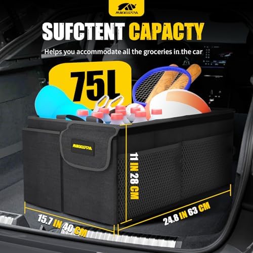 MIKKUPPA Trunk Organizer with Lid - 75L Collapsible Car Organizer, Black