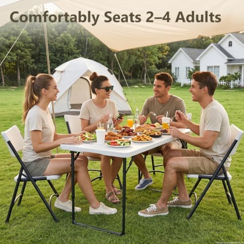 Folding Table, 4 FT Foldable Plastic Table with Adjustable Height, Heavy Duty Fold in Half Utility Table, Portable Picnic Table for Camping, Parties, RV Travel, Banquet
