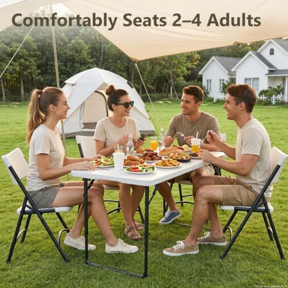 Folding Table, 4 FT Foldable Plastic Table with Adjustable Height, Heavy Duty Fold in Half Utility Table, Portable Picnic Table for Camping, Parties, RV Travel, Banquet