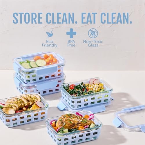 Ello Duraglass 3.4 Cup Glass Meal Prep Containers, 10 Pc, 5 Pack, Blue