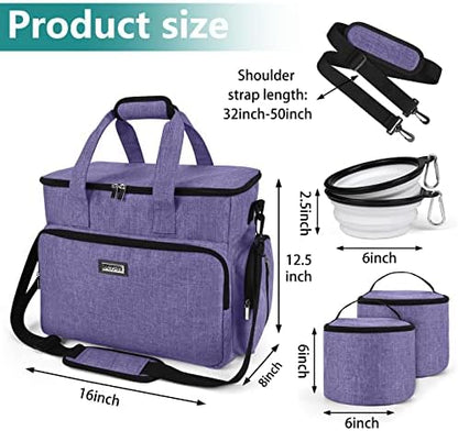 BAGLHER Dog Travel Bag, Airline Approved Pet Tote Organizer with Multi-Function Pockets, 2 X Food Storage Containers and 2 X Collapsible Bowls, Perfect Weekend Pet Travel Set for Dog, Cat Purple