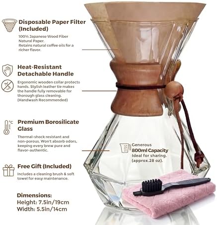 AGOGO Pour Over Coffee Maker Set, 28oz Diamond Style, 50 Paper Filters