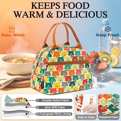 FlowFly Insulated Lunch Cooler Bag - Tote Bag Organizer for Women/Men, Bear