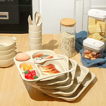 Honoson 24pcs Wheat Straw Dinnerware, Unbreakable, Beige
