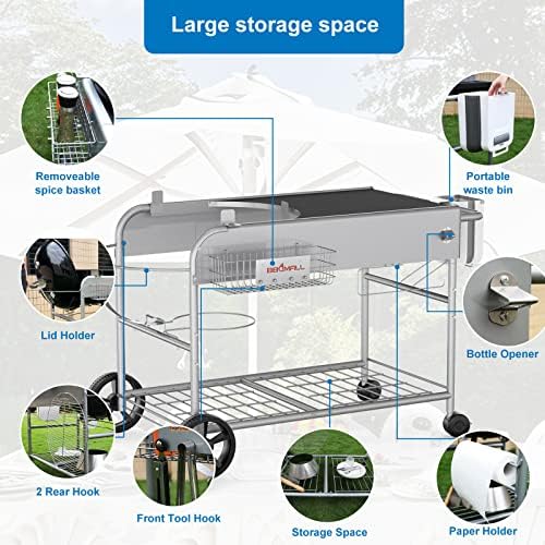 Grill Table for Weber 22" &18" Original Kettle, for Weber Grill Table, Stand Cart for JumboJoe Master-Touch Charcoal Outdoor Prep Performer Charcoal Accessories for Outside