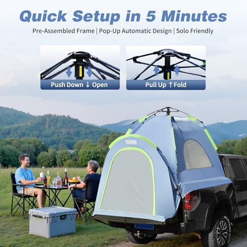Tecoom Truck Bed Tent, Double Layer Waterproof PU3000mm for 5.5-6.7ft, Portable 1-3 Person Compact Full Size Pickup with Rain Fly for Outdoor, Camping, Road Trip, Beach