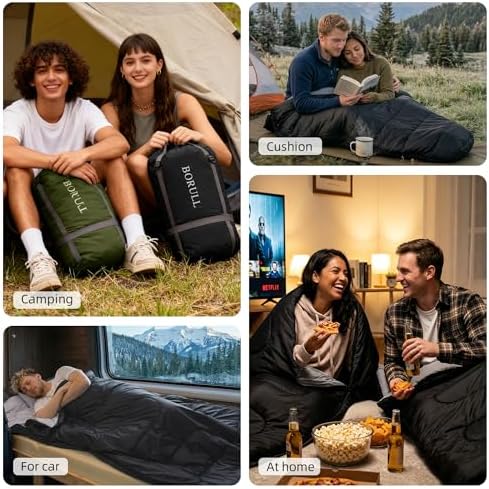 Double Sleeping Bags Queen Size for Adults Camping with 2 Pillows