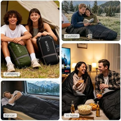 Double Sleeping Bags Queen Size for Adults Camping with 2 Pillows